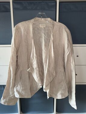 Lou & Grey Sand Draped Open-Front Linen Jacket size L